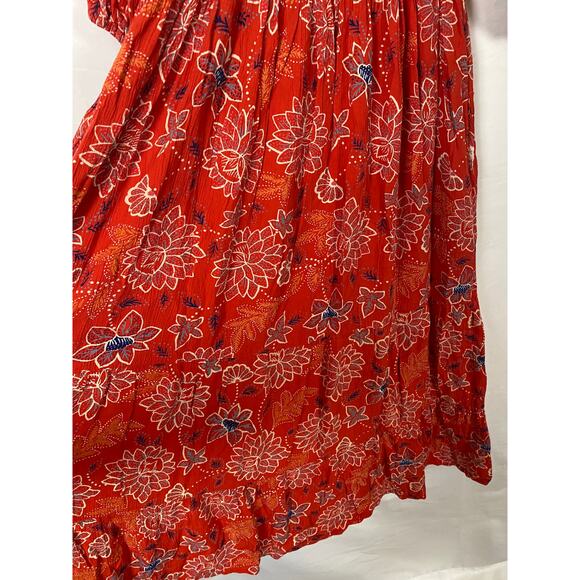 Angie Rayon Smocked Res MIDI Dress Balloon Sleeve Pocketed Floral Summer Size M - Picture 7 of 8